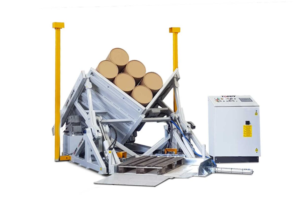 Pallet tipper handling carton drums